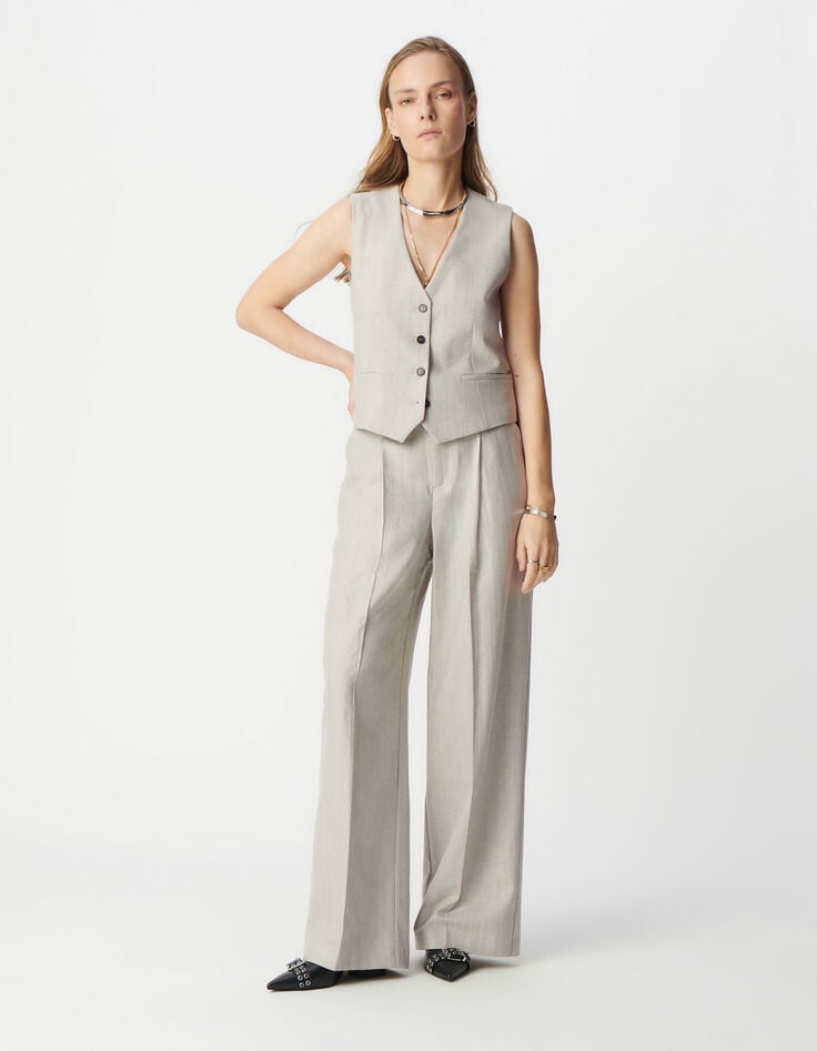 ikks Gilet de costume sans manche gris motif rayures lurex Femme