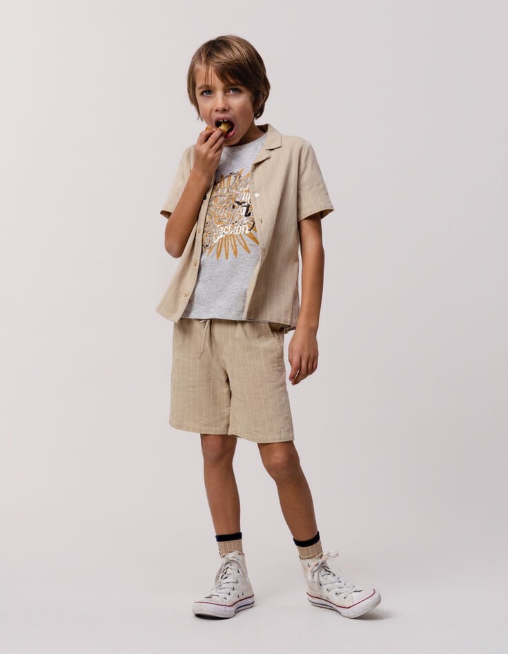 ikks Bermuda beige coton bio motifs rayures garçon