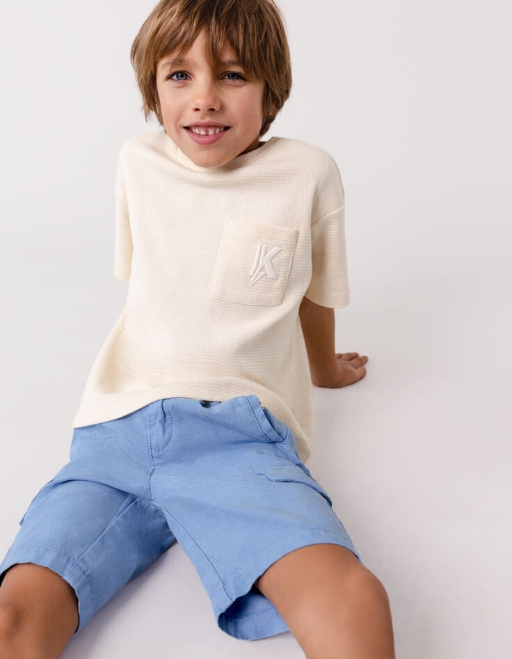 Ikks Bermuda CHINO LOOSE Bleu Mix Lyocell Garçon