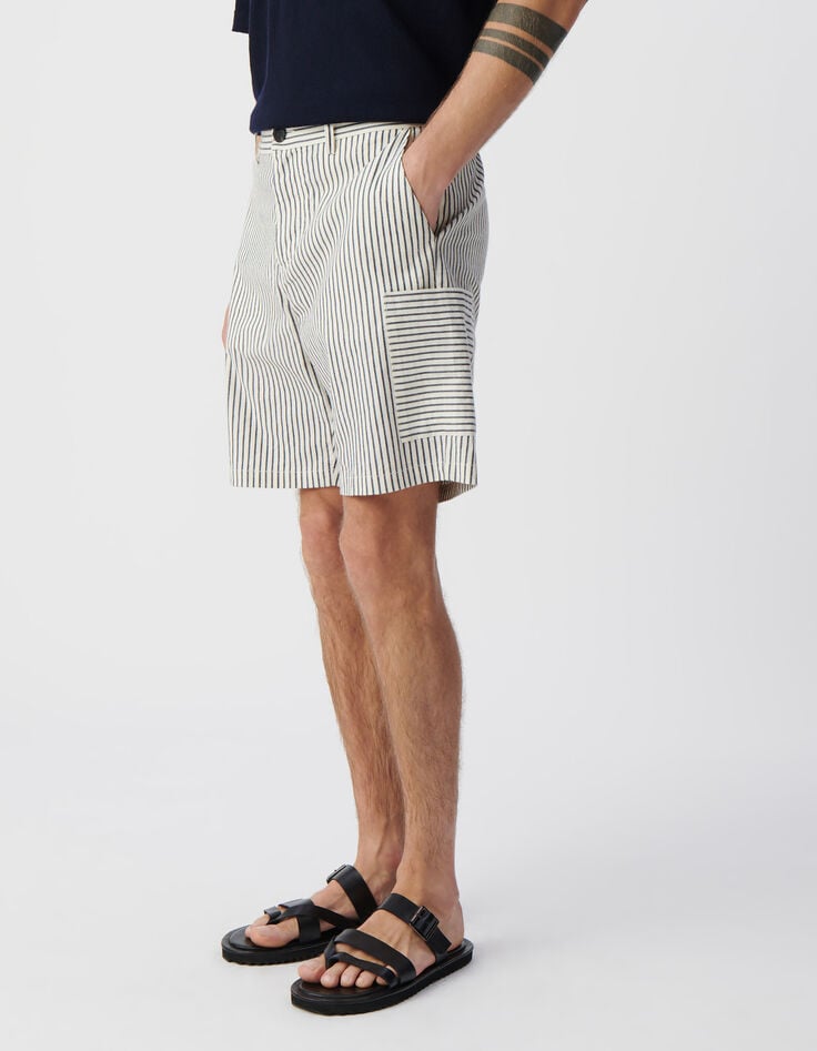 Ikks Bermuda CROPPED écru Rayé Marine Homme