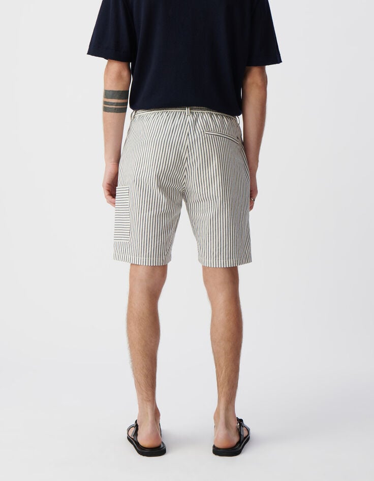 Ikks Bermuda CROPPED écru Rayé Marine Homme