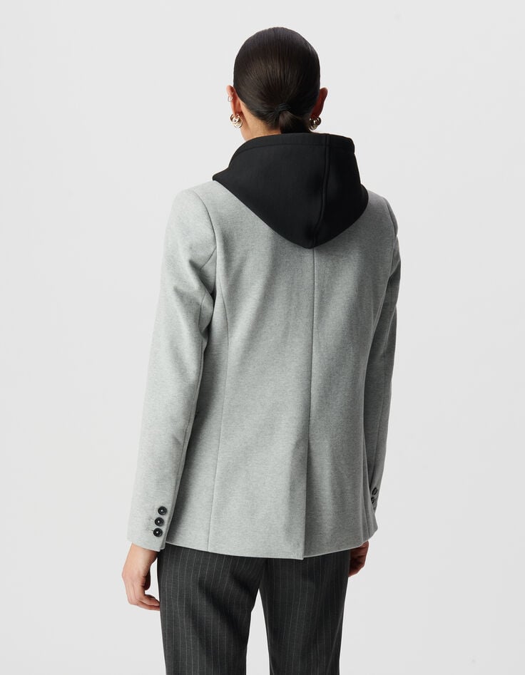 Ikks Blazer Gris Parementure à Capuche Noire Femme