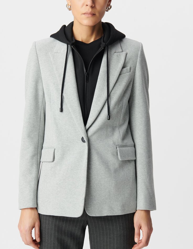 Ikks Blazer Gris Parementure à Capuche Noire Femme