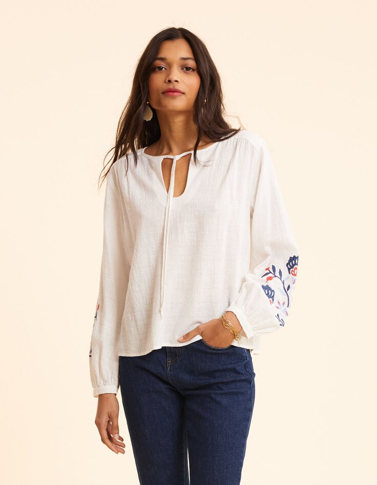 Ikks Blouse écrue Maxi Broderie Fleurs I.Code