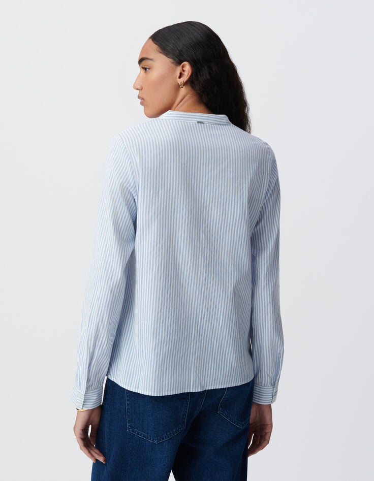 Ikks Blouse Rayures Bleu Ciel Plastron Brodé