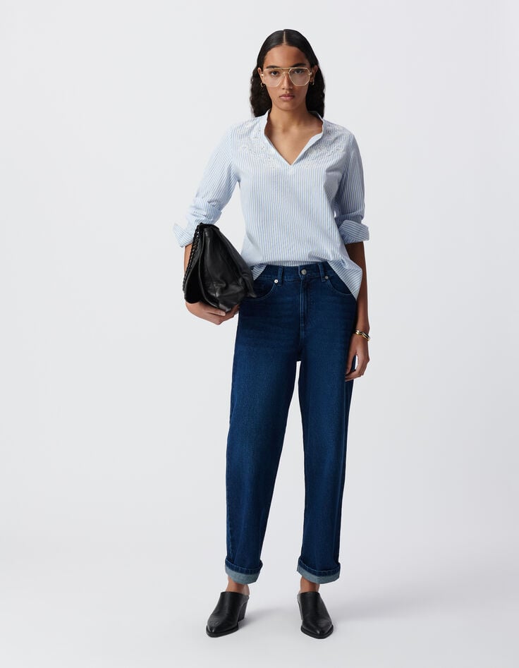 ikks Blouse rayures bleu ciel plastron brodé