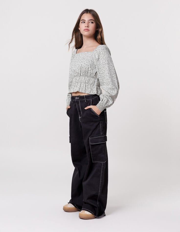 Ikks Blouse Verte Imprimé Floral D'été Fille