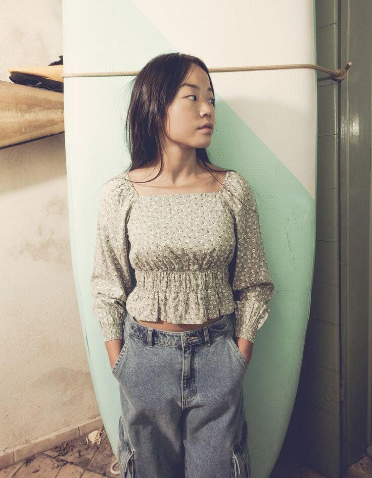 Ikks Blouse Verte Imprimé Floral D'été Fille