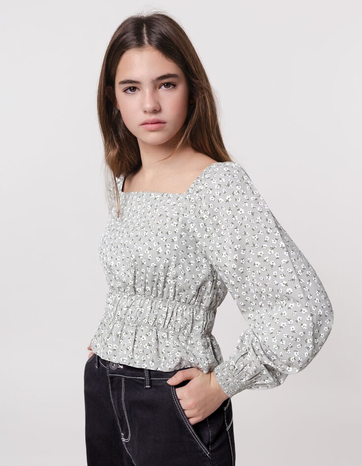 ikks Blouse verte imprimé floral d'été fille