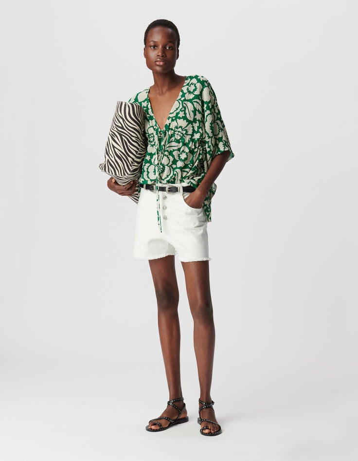 ikks Blouse verte imprimé maxi tropical Femme