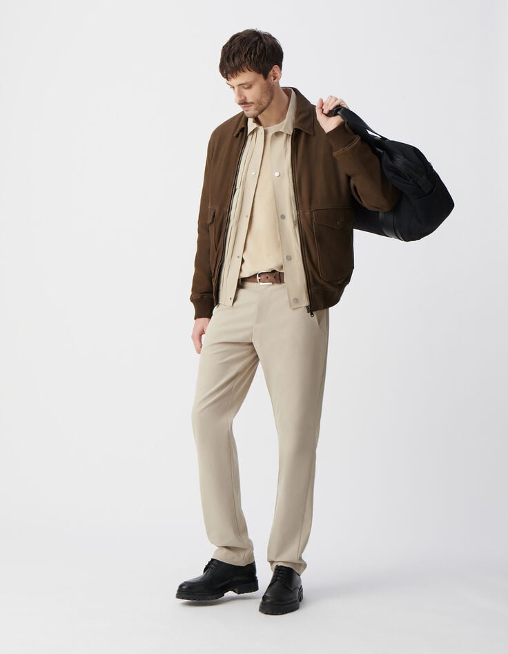 Ikks Blouson Aviateur Bronze En Cuir Homme