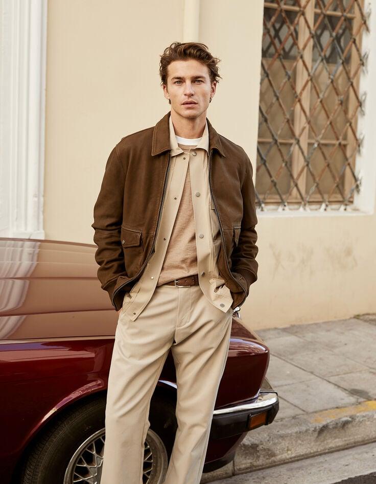 ikks Blouson aviateur bronze en cuir Homme