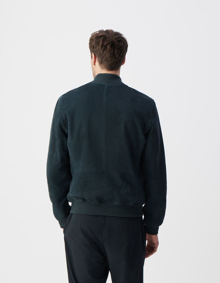 Ikks Blouson Bomber Encre En Cuir Velours Homme