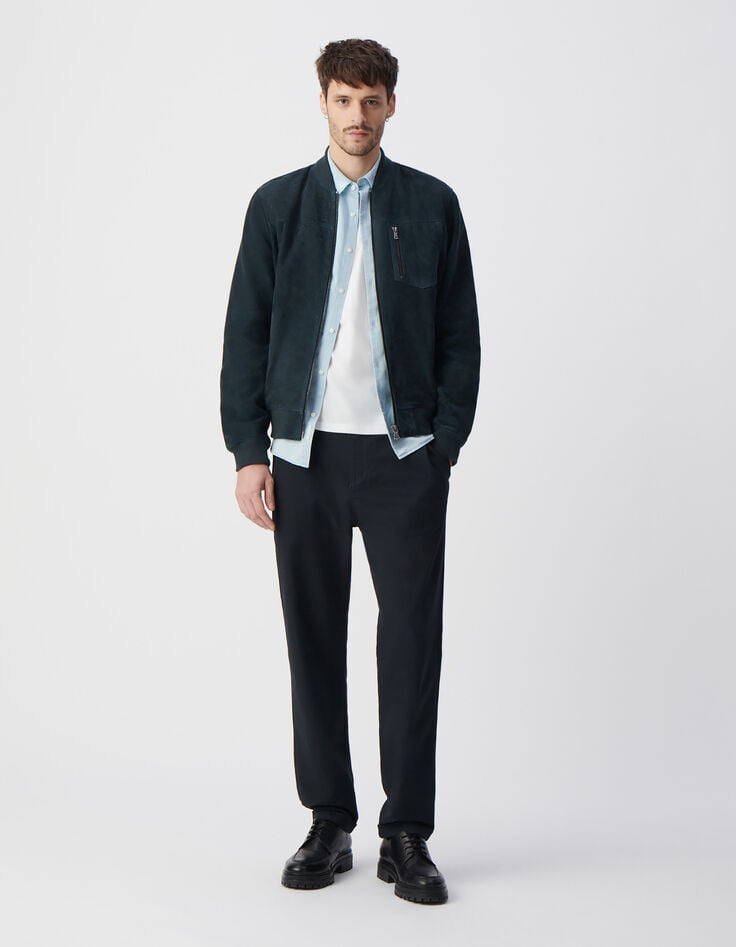 ikks Blouson bomber encre en cuir velours Homme