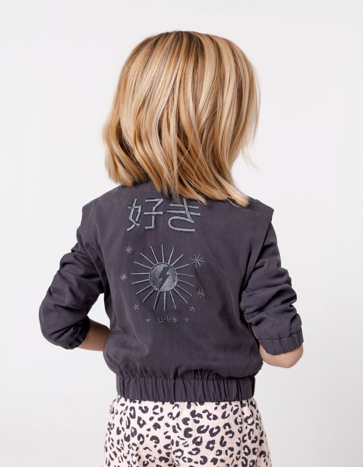 Ikks Blouson Court Gris Maxi Broderie Dos Fille