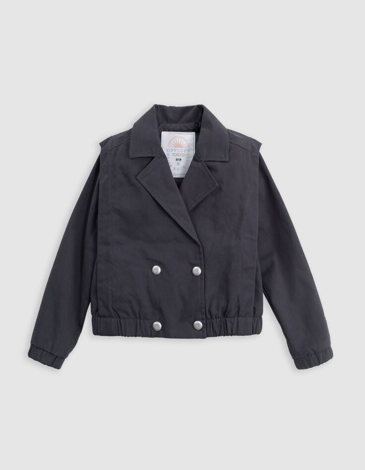 Ikks Blouson Court Gris Maxi Broderie Dos Fille