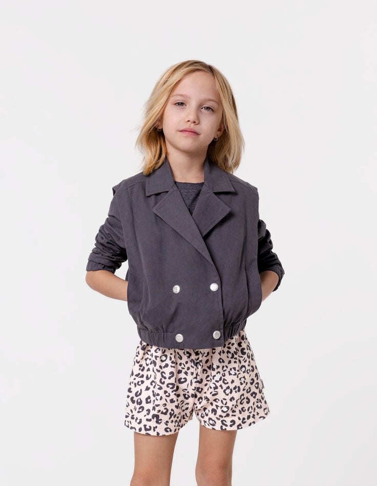 ikks Blouson court gris maxi broderie dos fille