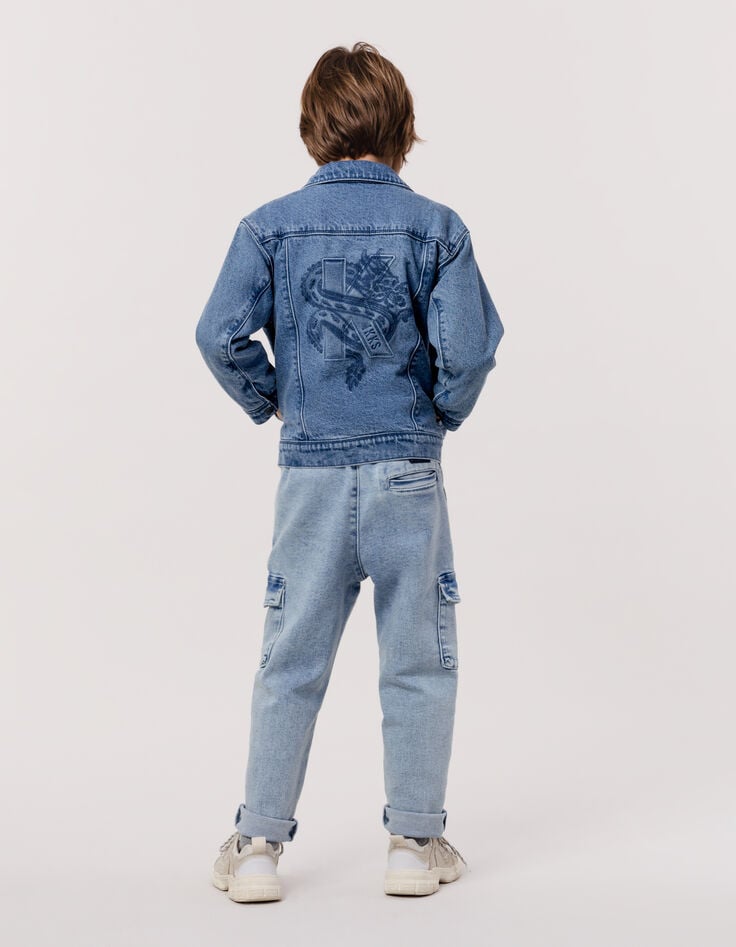 Ikks Blouson En Jean Bleu Capuche Amovible Garçon