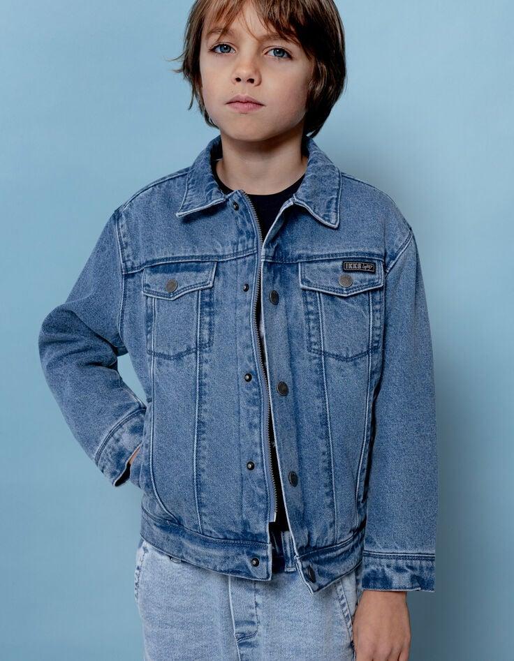 Ikks Blouson En Jean Bleu Capuche Amovible Garçon