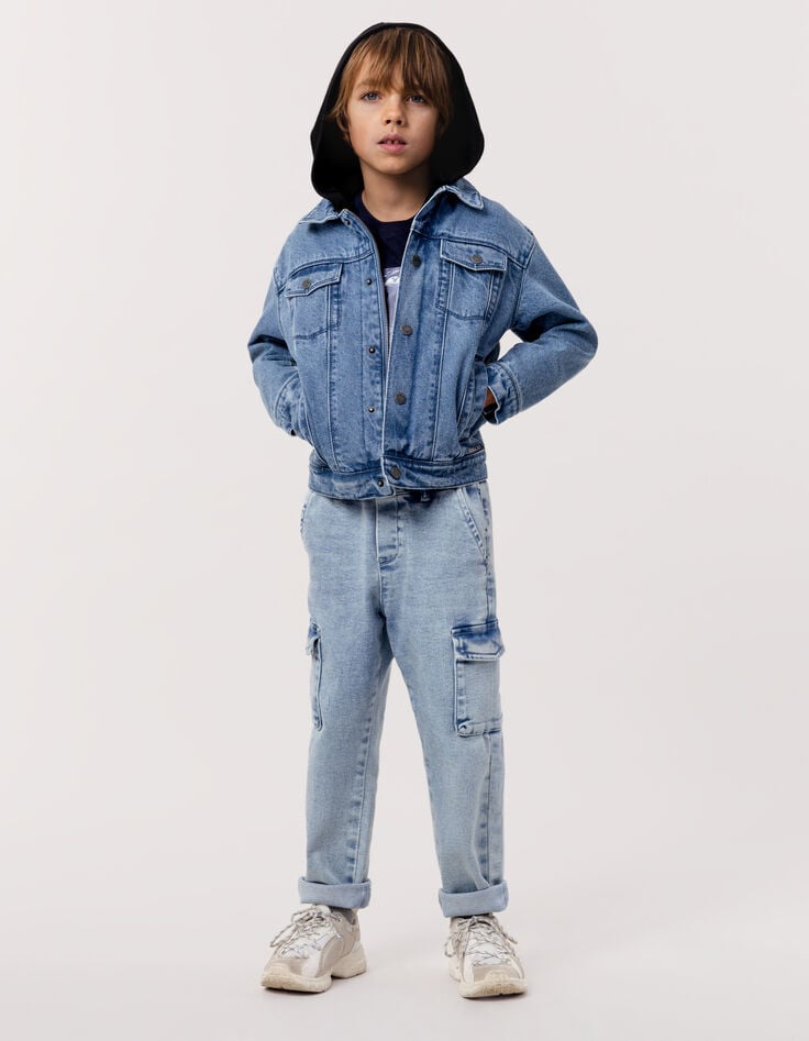 ikks Blouson en jean bleu capuche amovible garçon