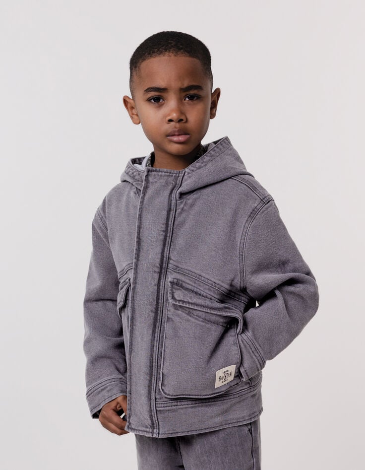 Ikks Blouson En Jean Gris à Capuche Garçon