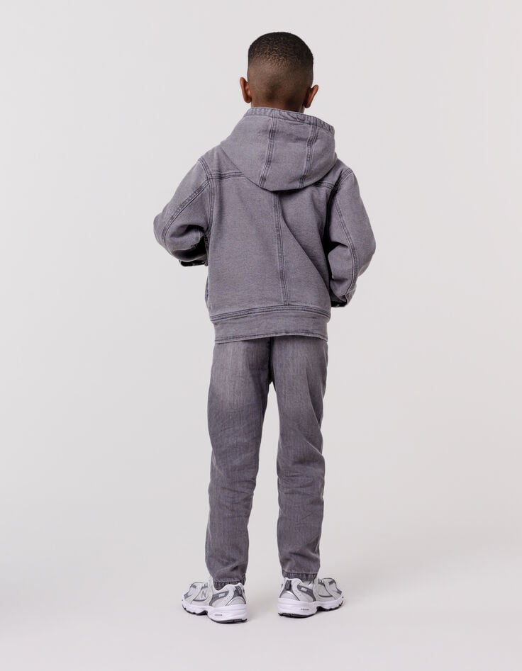 Ikks Blouson En Jean Gris à Capuche Garçon