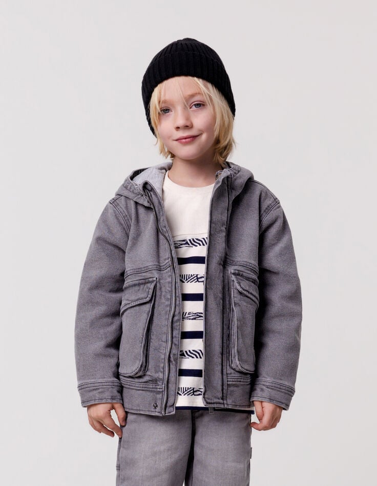 ikks Blouson en jean gris à capuche garçon