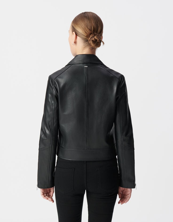 Ikks Blouson Noir Cuir D'agneau Femme
