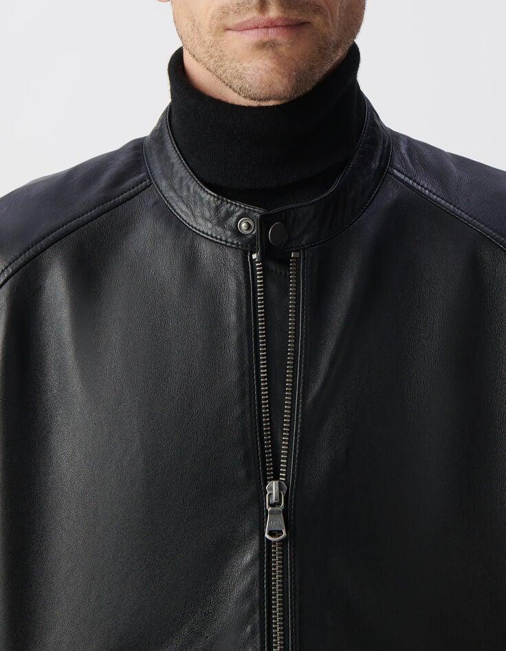 Ikks Blouson Noir En Cuir Homme