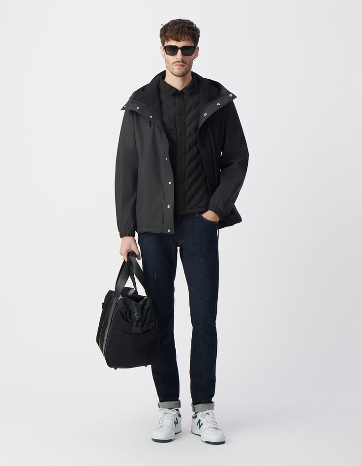 Ikks Blouson Noir Nylon Gomme à Capuche Homme