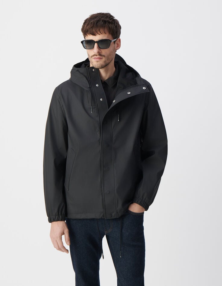 Ikks Blouson Noir Nylon Gomme à Capuche Homme