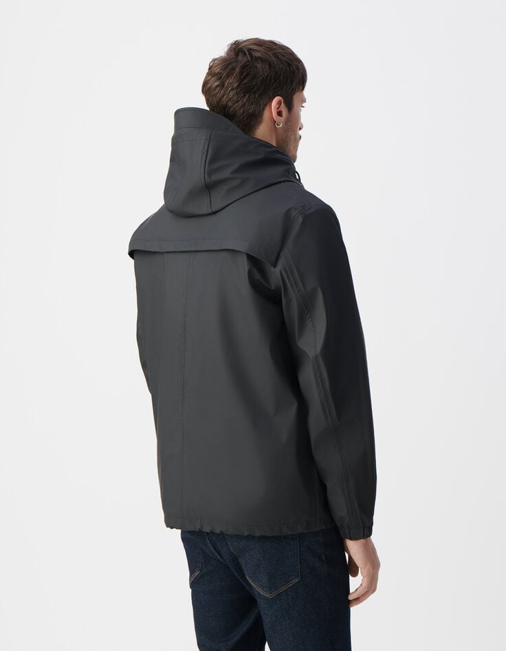 Ikks Blouson Noir Nylon Gomme à Capuche Homme