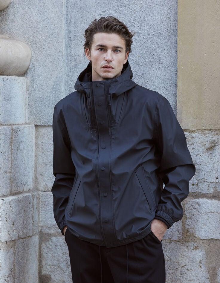 ikks Blouson noir nylon gomme à capuche Homme