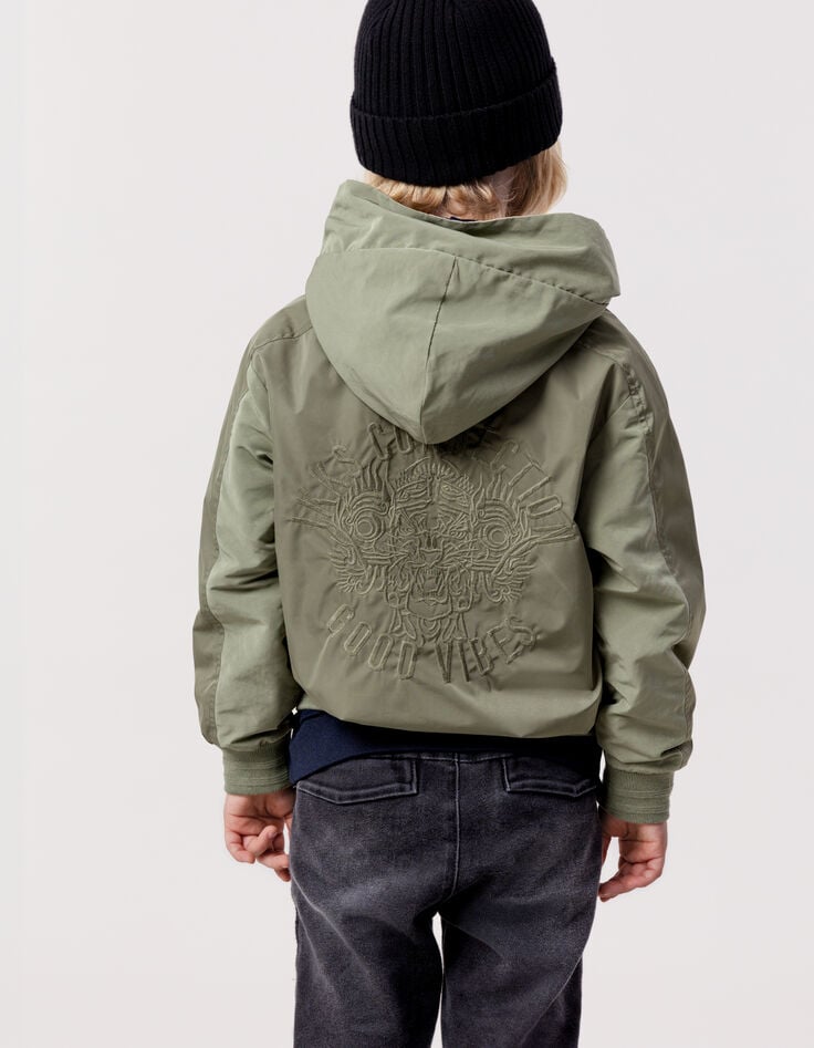 Ikks Blouson Réversible Kaki Et Beige Garçon