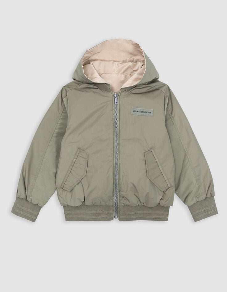 Ikks Blouson Réversible Kaki Et Beige Garçon