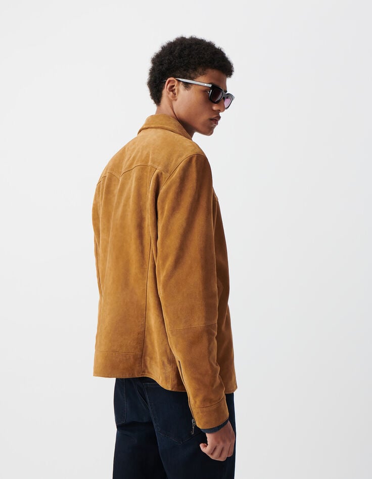 Ikks Blouson Safran En Cuir Velours Homme