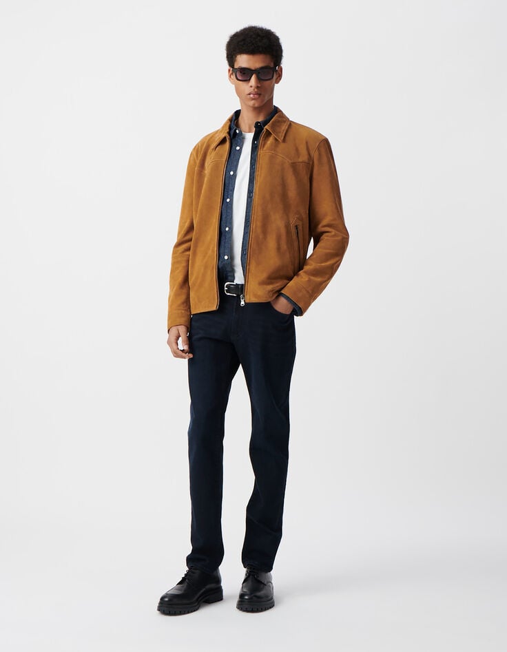 ikks Blouson safran en cuir velours Homme