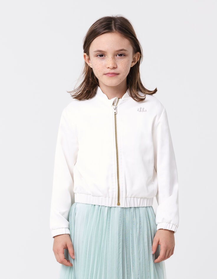 Ikks Bomber écru Satiné Broderie Dos Fille