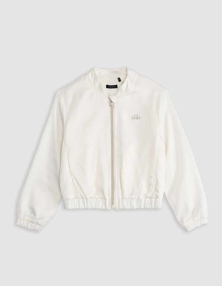 Ikks Bomber écru Satiné Broderie Dos Fille