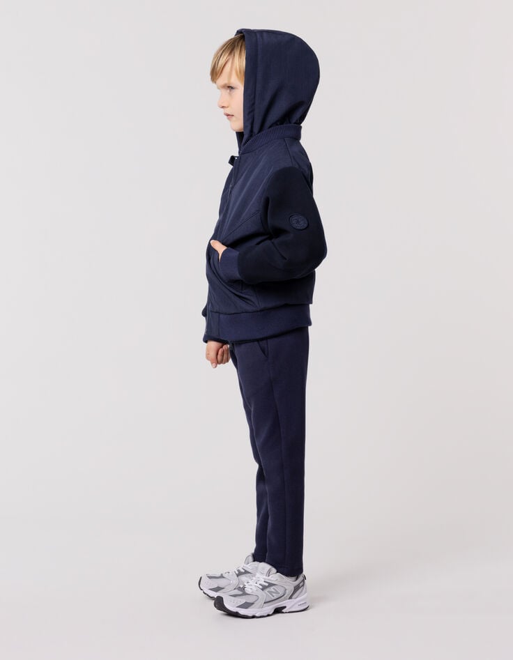 Ikks Bomber Marine Bi-matière à Capuche Garçon