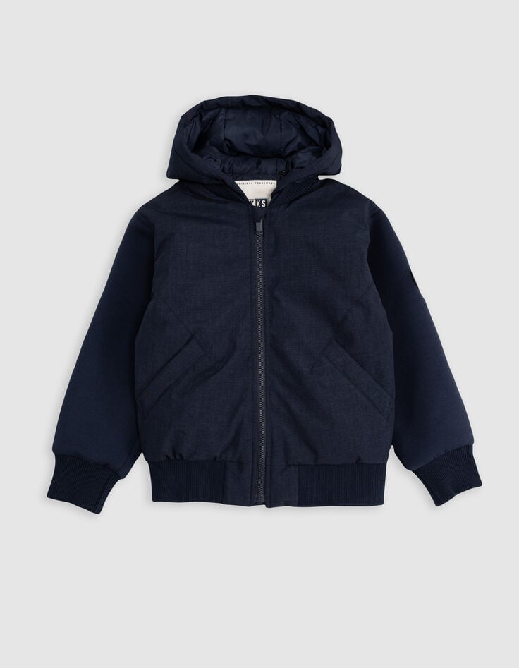 Ikks Bomber Marine Bi-matière à Capuche Garçon