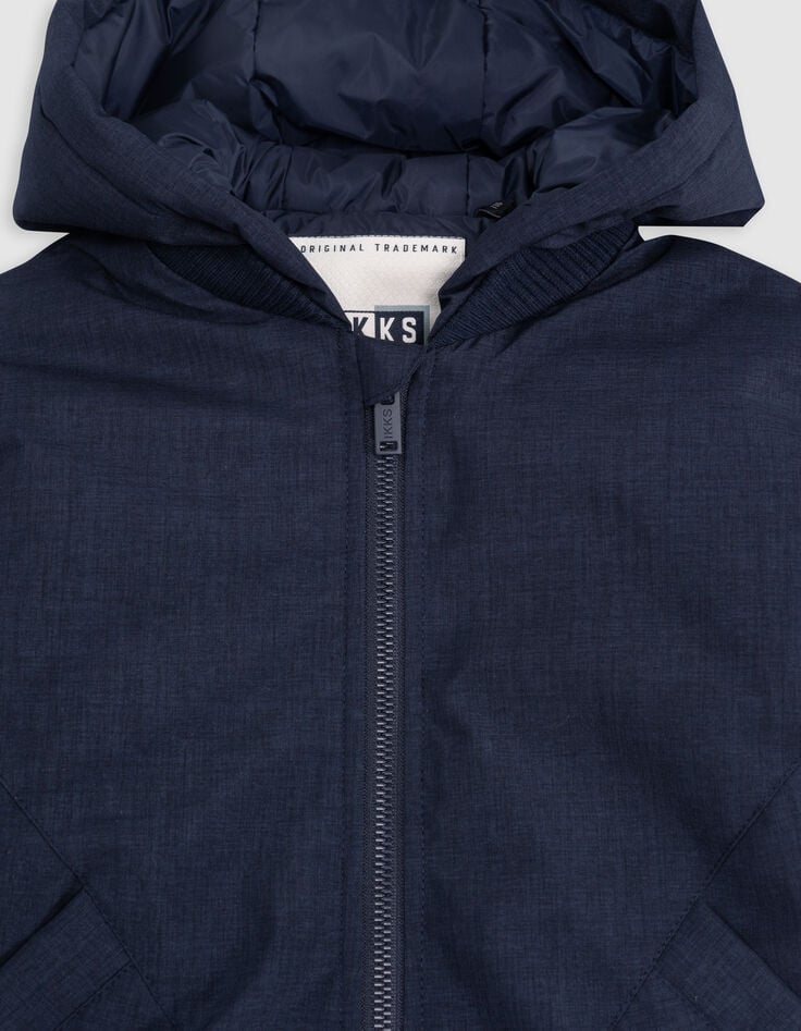 Ikks Bomber Marine Bi-matière à Capuche Garçon