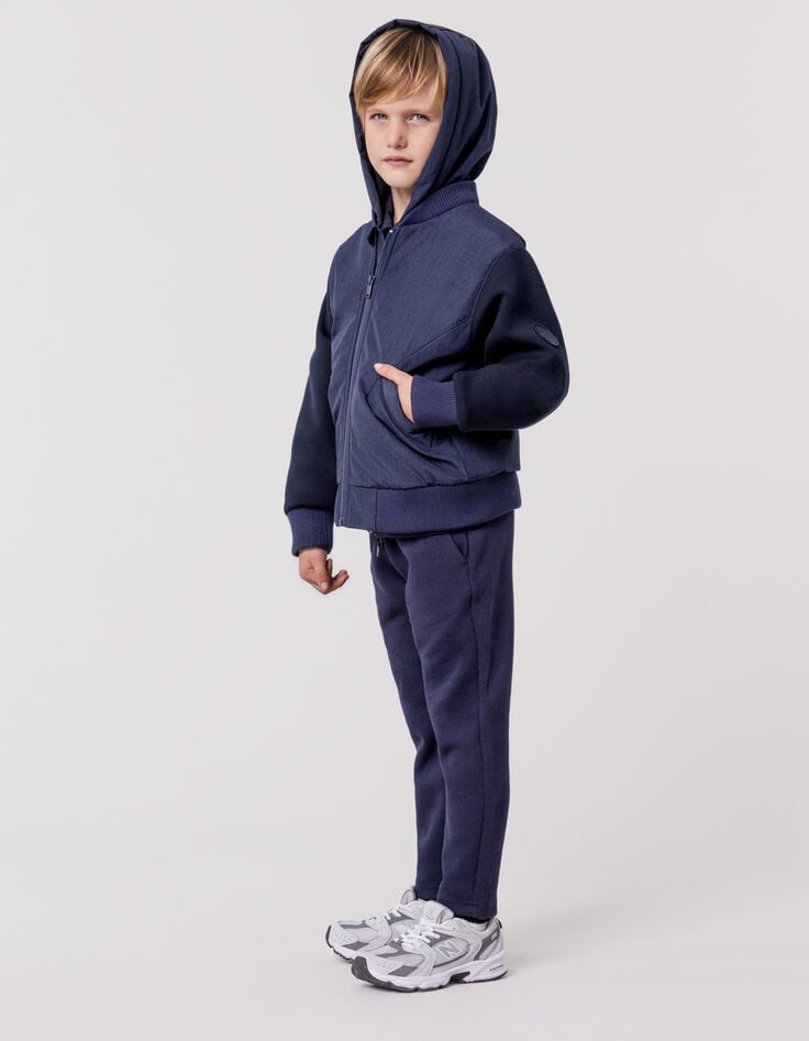 Ikks Bomber Marine Bi-matière à Capuche Garçon