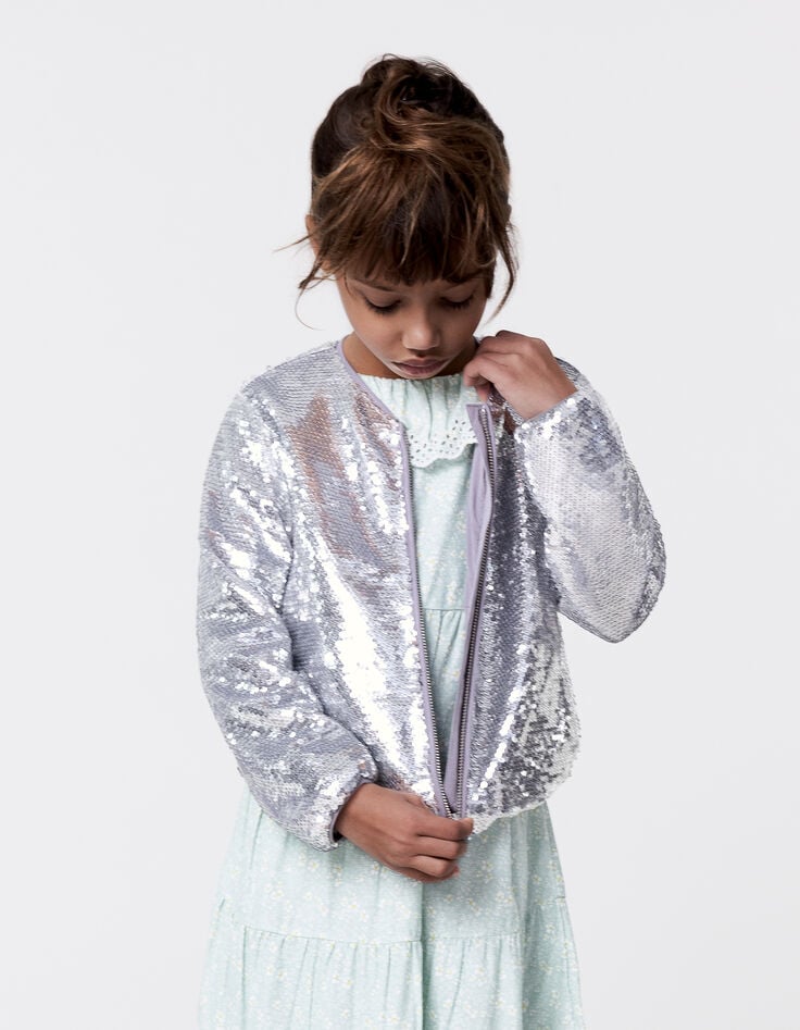 Ikks Bomber Silver Sequins Brodés Fille