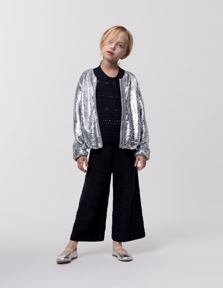 Ikks Bomber Silver Sequins Brodés Fille