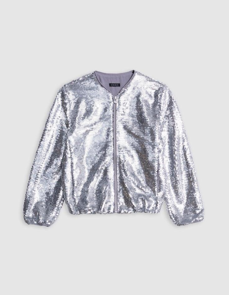 Ikks Bomber Silver Sequins Brodés Fille