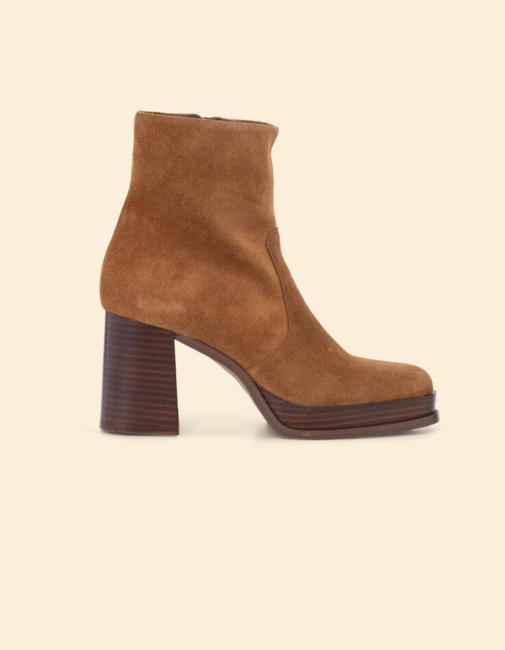 Ikks Boots à Talon Camel Cuir Velours I.Code