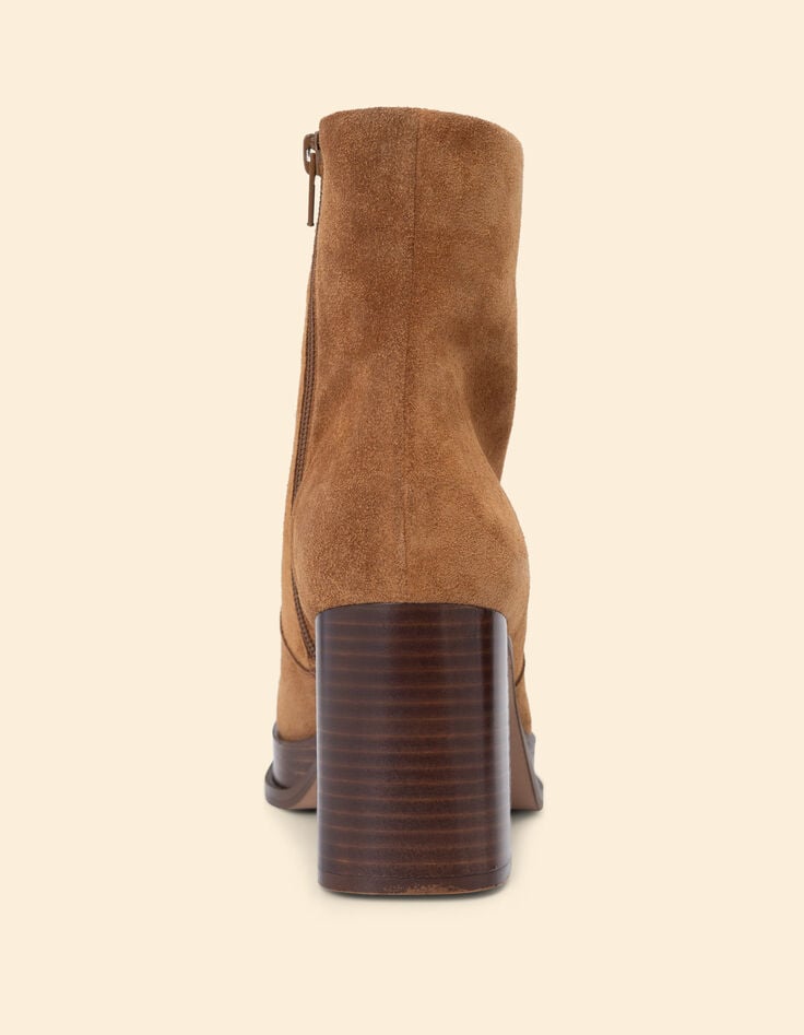 Ikks Boots à Talon Camel Cuir Velours I.Code
