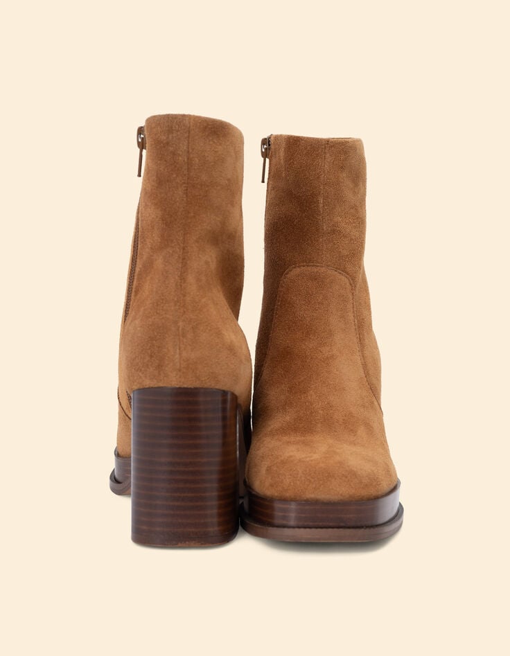 ikks Boots à talon camel cuir velours I.Code