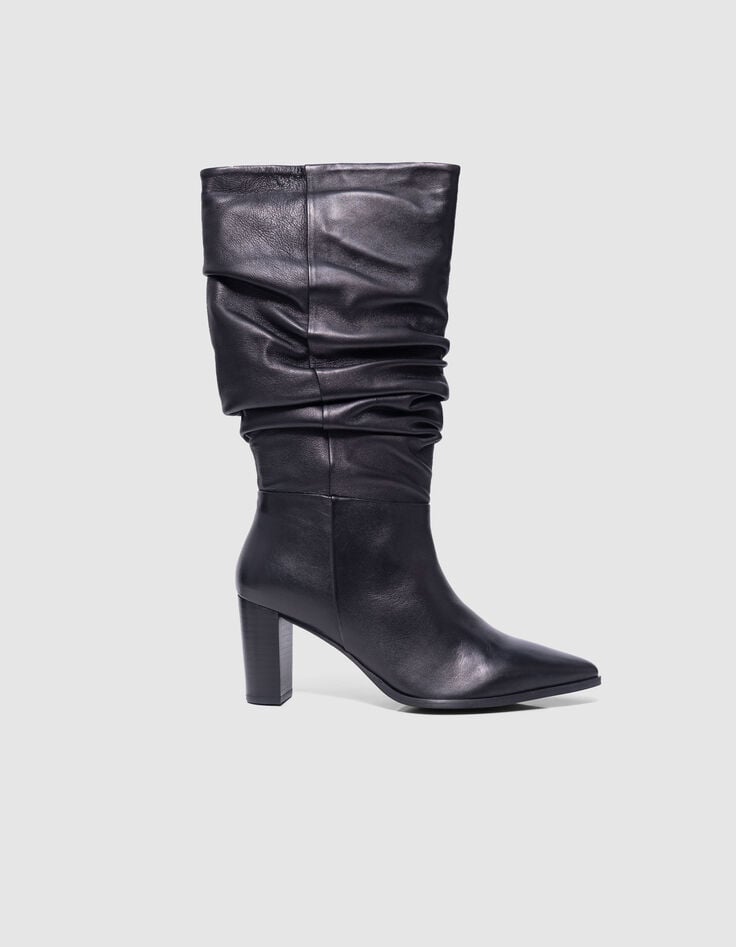 ikks Bottes à talon noires cuir tige drapée Femme